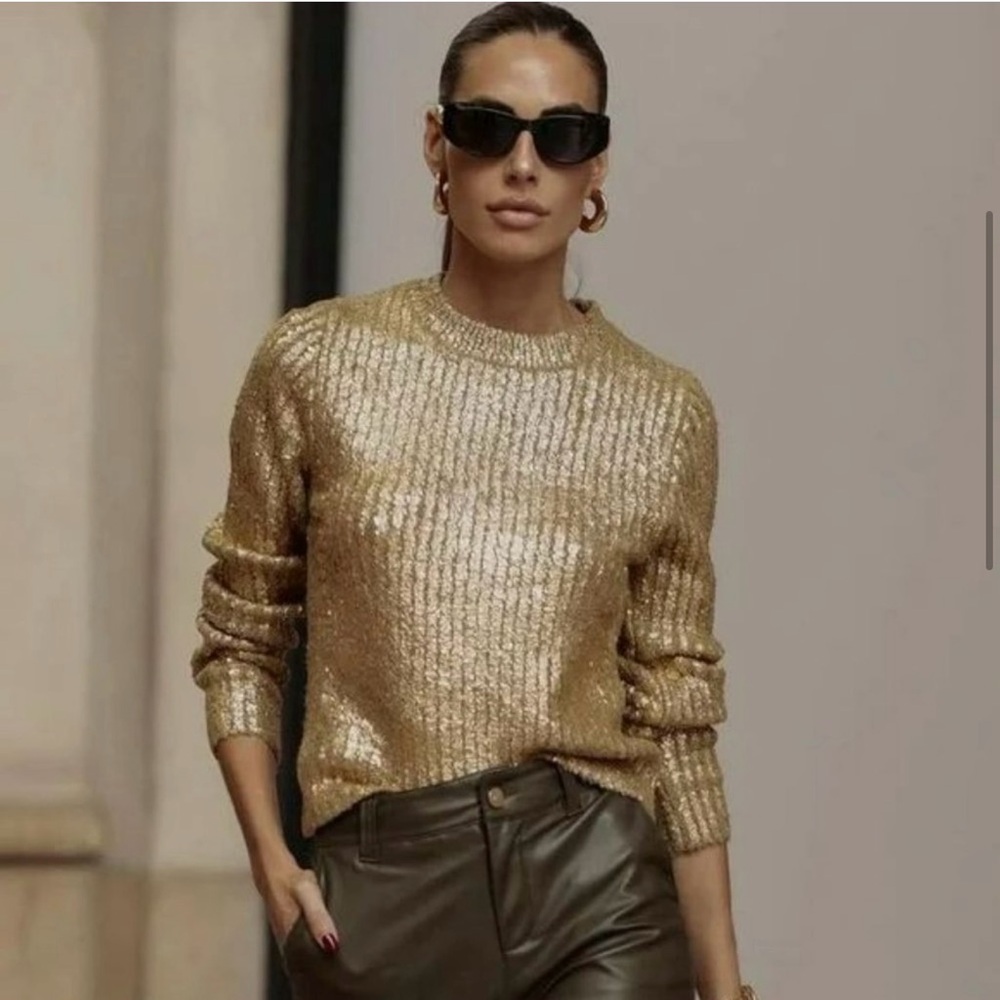 Zara Gold Crew Neck Sweater